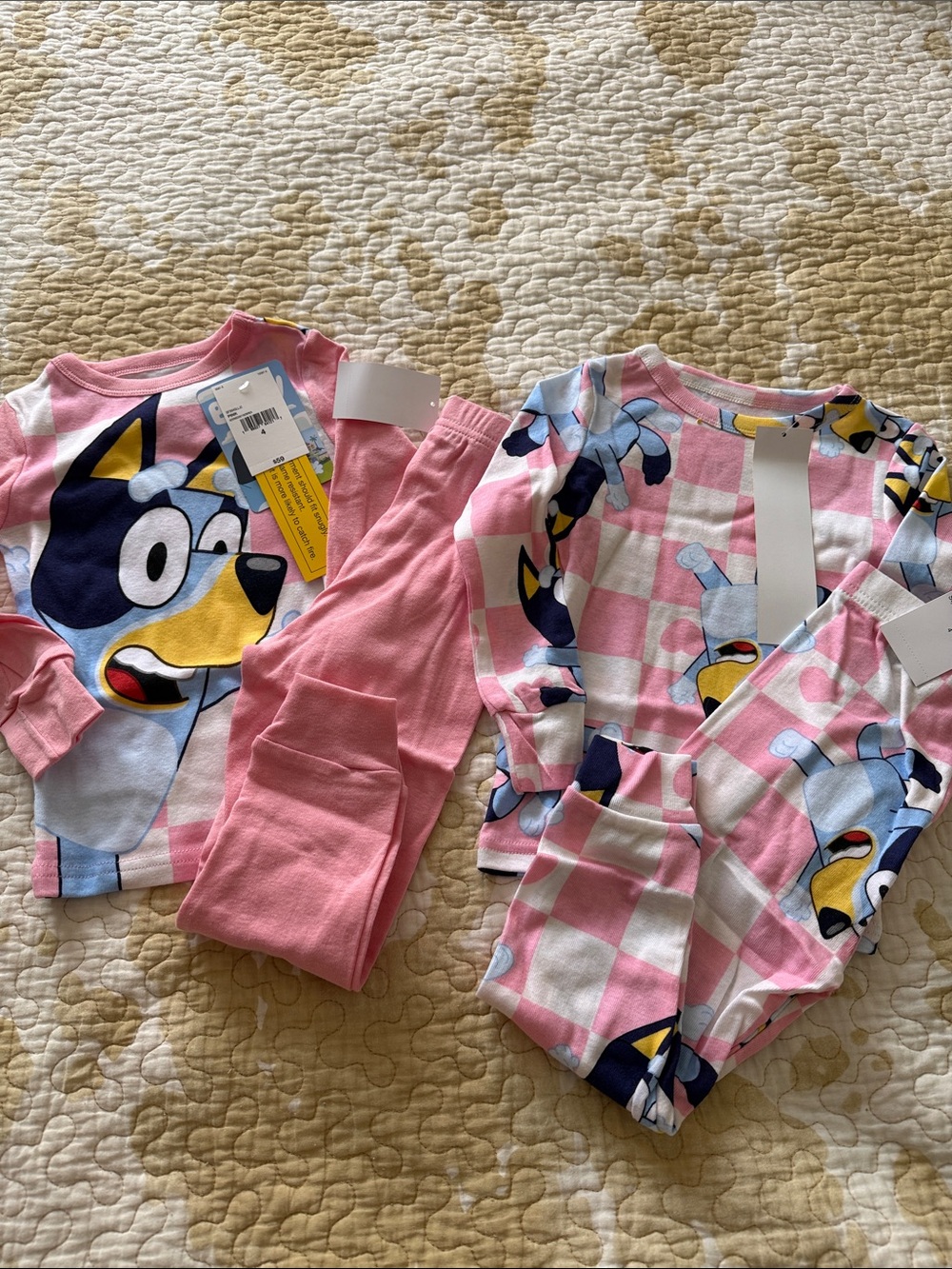 Bluey Pink Cartoon Dog Checkered Kids Pajama Set